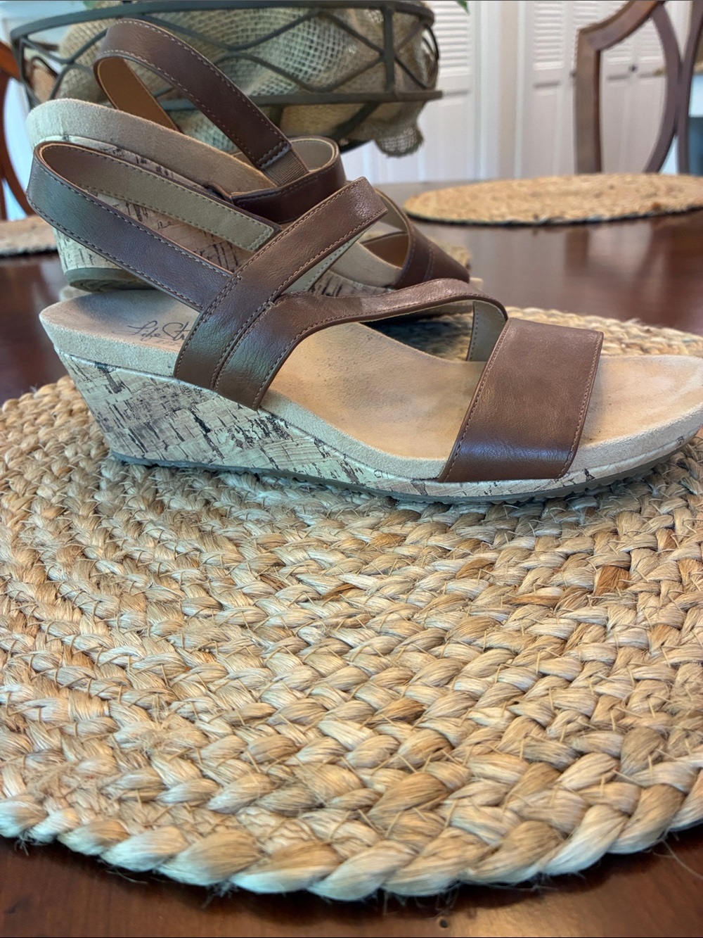 Life Stride Brown Strappy Slingback Wedge Sandals - Picture 2 of 5